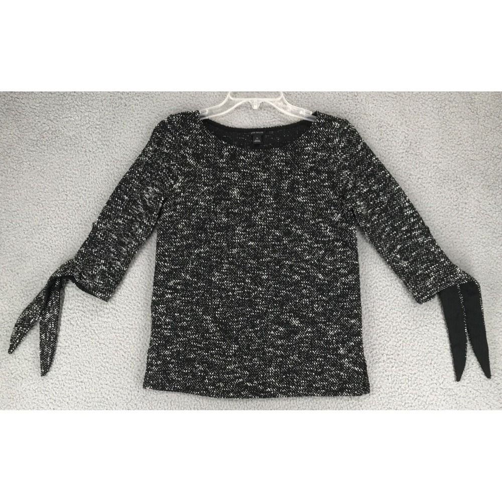 Ann Taylor Blouse Women Size XS 3/4 Tie Sleeve Pullover Black White